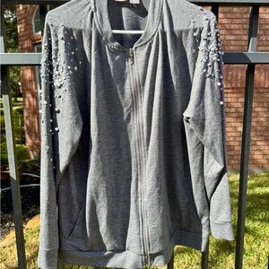 Chico's Gray Bomber Jacket with Sequin Accents